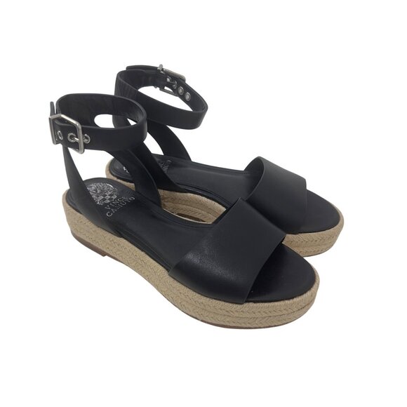 Vince Camuto Black Leather Espadrille Sandals Ankle Strap & Buckle Womens SZ 6.5 - Picture 3 of 14